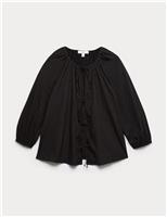 Pure Cotton Puff Sleeve Tie Front Blouse