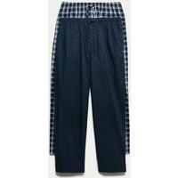 M&S 2 Pack Pure Cotton Checked Pyjama Bottoms Navy Mix