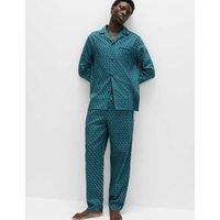 M&S Pure Cotton Geometric Print Pyjama Set Green Mix