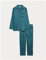 M&S Pure Cotton Geometric Print Pyjama Set Green Mix
