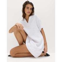 M&S Linen Rich Collared Mini Shift Dress White