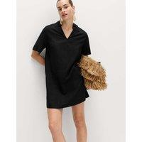 M&S Linen Rich Collared Mini Shift Dress Black