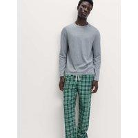M&S Pure Cotton Checked Loungewear Bottoms Green Mix