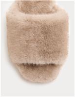 Faux Fur Open Toe Slider Slippers