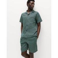 M&S Pure Cotton Geometric Print Pyjama Set Teal Mix