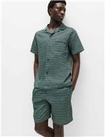 M&S Pure Cotton Geometric Print Pyjama Set Teal Mix