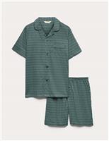 M&S Pure Cotton Geometric Print Pyjama Set Teal Mix