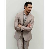 JAEGER Tailored Fit Italian Wool Linen Blend Suit Jacket Light Brown