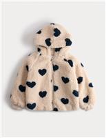 Heart Print Borg Hooded Zip Jacket (2-10 Yrs)