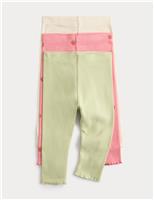 M&S 3 Pack Cotton Rich Ribbed Leggings (0-3 Yrs) Multi
