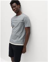 M&S Pure Cotton Striped Loungewear Top Grey