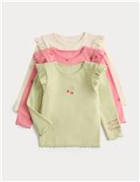 M&S 3 Pack Cotton Rich Strawberry Tops (0-3 Yrs) Pink Mix