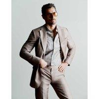 JAEGER Tailored Fit Italian Wool Linen Blend Suit Trousers Light Brown