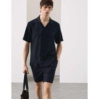 Autograph Linen Blend Short Sleeve Shirt Dark Navy
