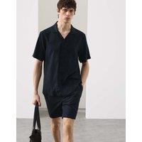 Autograph Linen Blend Short Sleeve Shirt Dark Navy
