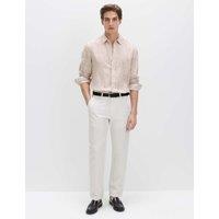 M&S Pure Linen Striped Shirt Rust Mix