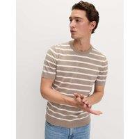 M&S Cotton Rich Striped Knitted T-Shirt Mushroom Mix