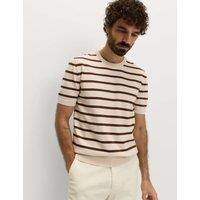M&S Cotton Rich Striped Knitted T-Shirt Conker
