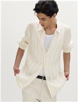 M&S Regular Fit Pure Linen Striped Shirt White Mix