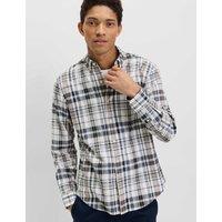 M&S Linen Cotton Blend Check Shirt White Mix