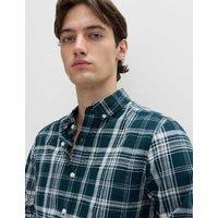 M&S Linen Cotton Blend Check Shirt Blue Mix