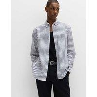 M&S Linen Cotton Blend Striped Shirt Blue Mix
