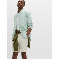 M&S Linen Cotton Blend Striped Shirt Green Mix