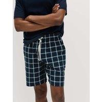 M&S Pure Cotton Woven Checked Pyjama Shorts Navy Mix