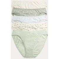M&S 5pk Cotton Lycra High Leg Knickers Soft Green