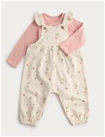 2pc Cotton Strawberry Ditsy Dungarees Outfit (0-3 Yrs)