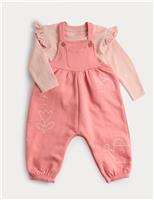 M&S 2pc Cotton Rich Jersey Dungarees with Top (0-3 Yrs) Pink Mix