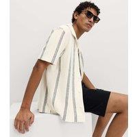 M&S Pure Cotton Striped Revere Polo Shirt Ecru