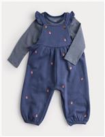 2pc Cotton Rich Strawberry Dungaree Outfit (0-3 Yrs)