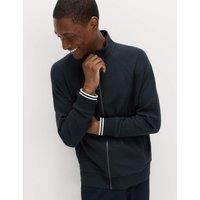 M&S Cotton Rich Rib Zip Up Loungewear Top Navy