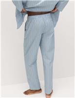 M&S Pure Cotton Striped Loungewear Bottoms Blue Mix
