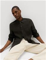 M&S Pure Linen Check Shirt Khaki Mix