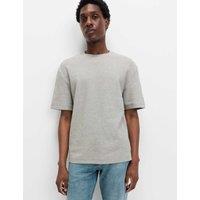 M&S Relaxed Pure Cotton Waffle T-Shirt Grey Marl