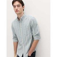 M&S Cotton Rich Striped Oxford Shirt Green Mix