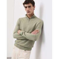 Autograph Pure Extra Fine Merino Wool Half Zip Jumper Light Olive