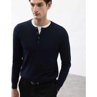 Autograph Pure Extra Fine Merino Wool Henley Jumper Dark Navy