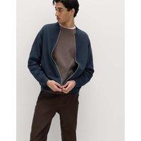 M&S Cotton Blend Pique Bomber Jacket Navy