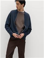 Cotton Blend Pique Bomber Jacket