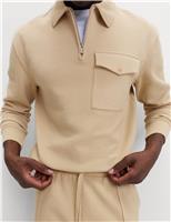Cotton Blend Pique Half Zip Top