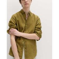M&S Pure Linen Garment Dye Shirt Olive