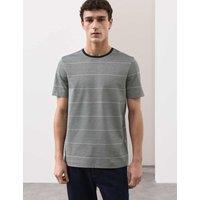 Autograph Pure Cotton Textured Striped T-Shirt Dark Navy