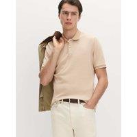 M&S Pure Cotton Striped Polo Shirt Sand