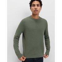 M&S Pure Cotton Textured Crew Neck Jumper Moss Green