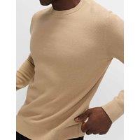 M&S Pure Cotton Textured Crew Neck Jumper Sand