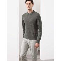 Autograph Mercerised Cotton Geometric Half Zip Polo Khaki