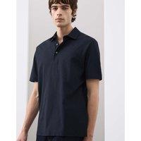 Autograph Pure Cotton Textured Polo Shirt Dark Navy